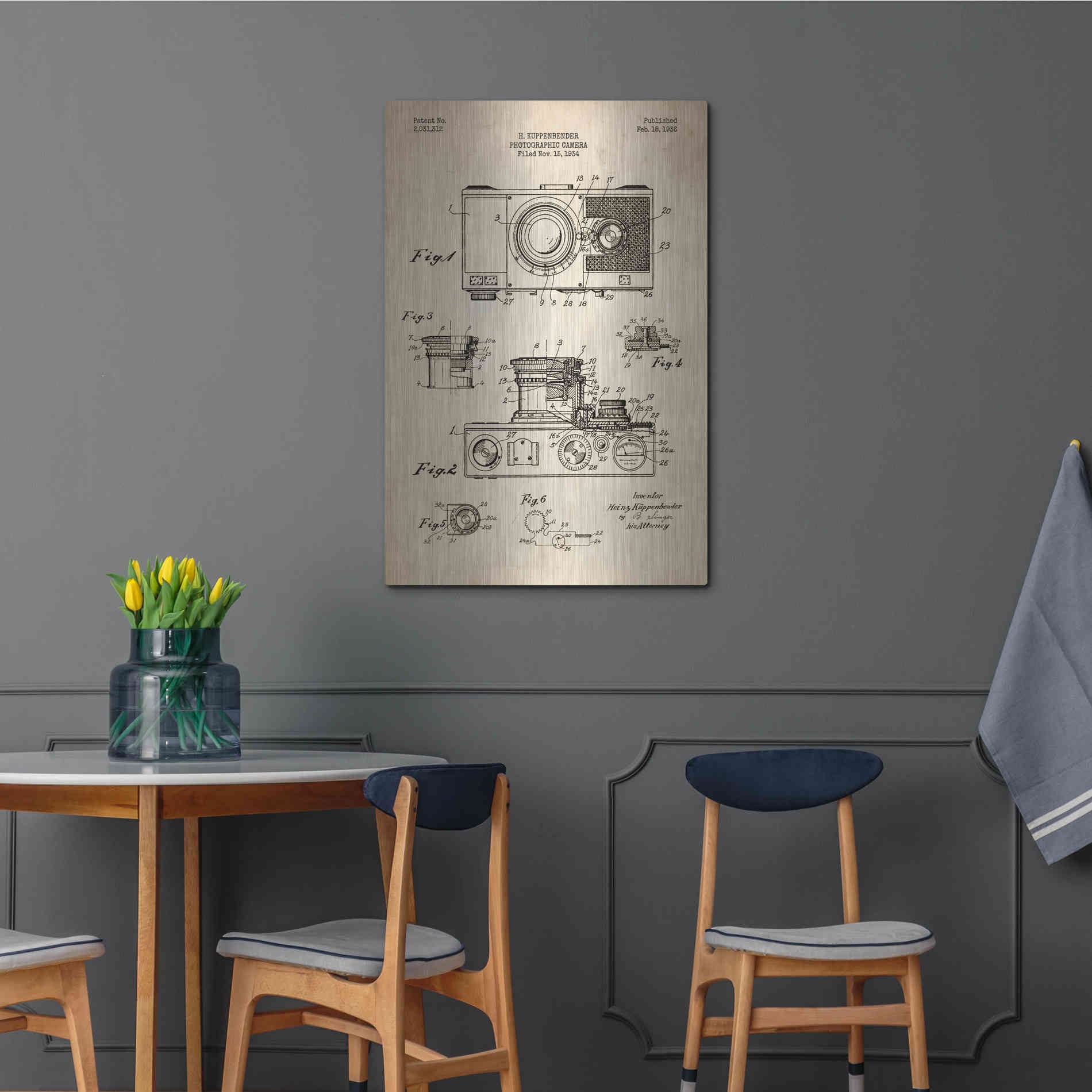 Luxe Metal Art 'Camera, 1936 Blueprint Patent Parchment' Metal Wall Art,24x36