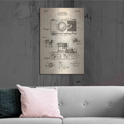 Luxe Metal Art 'Camera, 1936 Blueprint Patent Parchment' Metal Wall Art,24x36