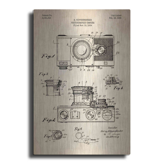 Luxe Metal Art 'Camera, 1936 Blueprint Patent Parchment' Metal Wall Art