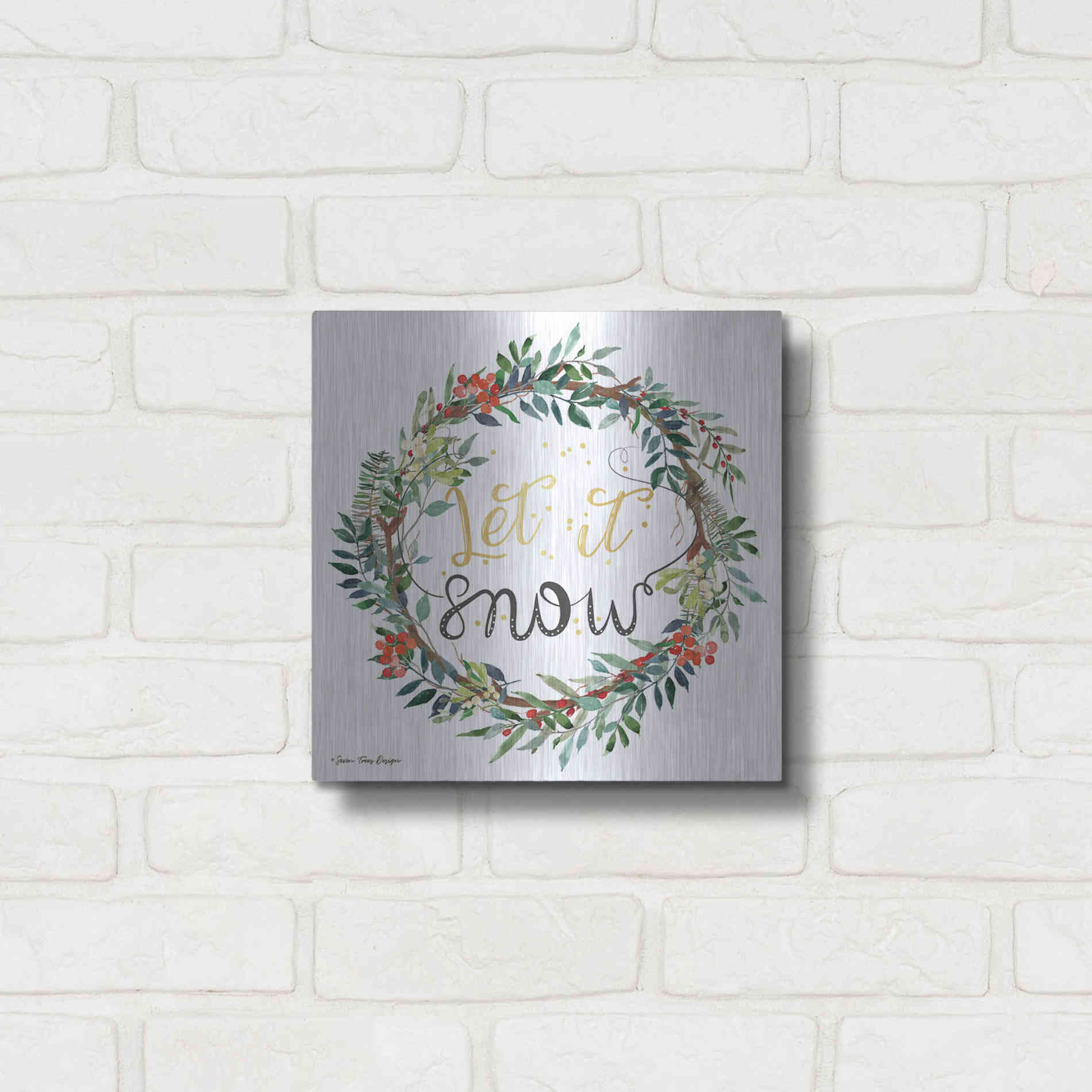Luxe Metal Art 'Let It Snow Wreath' by Seven Trees Design, Metal Wall Art,12x12