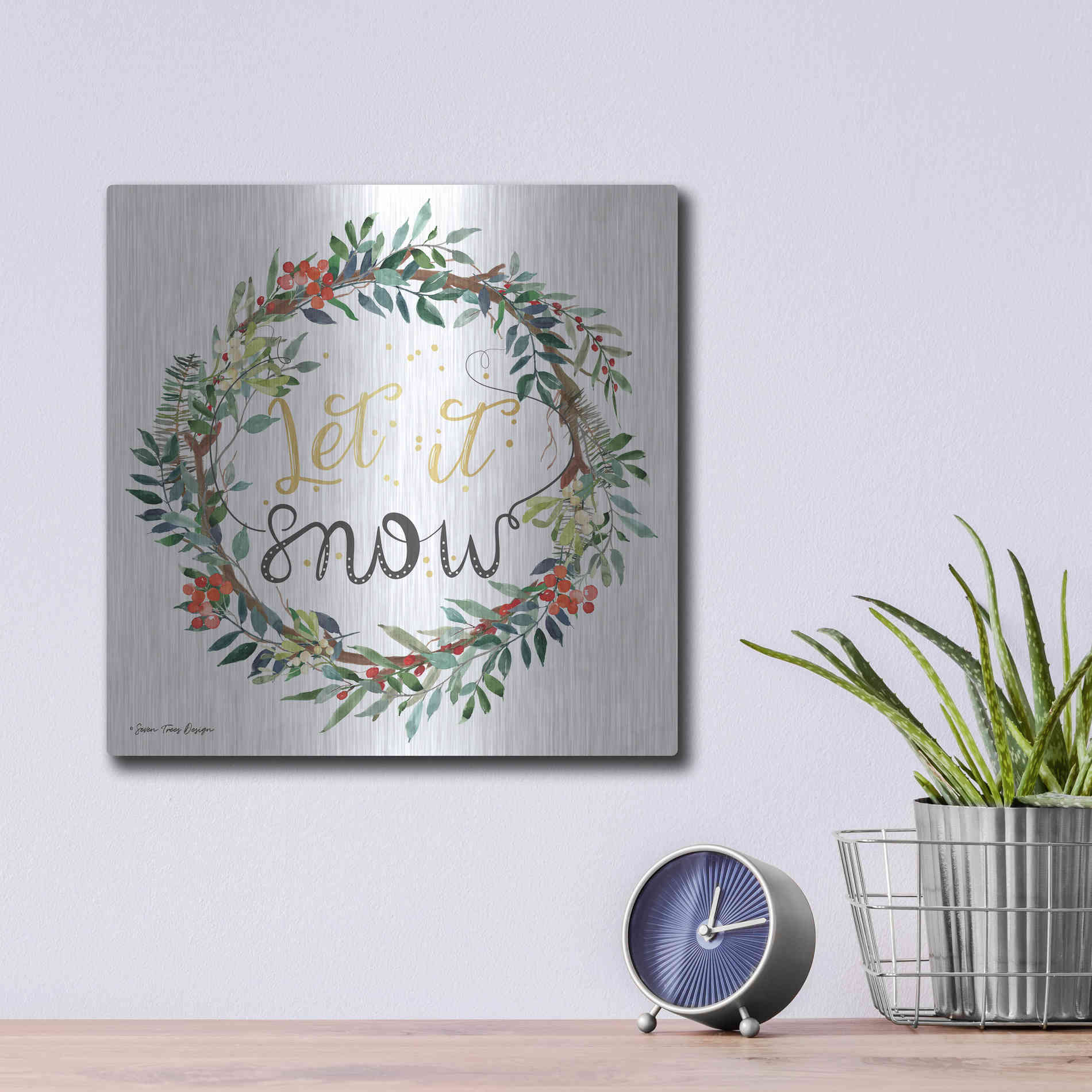 Luxe Metal Art 'Let It Snow Wreath' by Seven Trees Design, Metal Wall Art,12x12