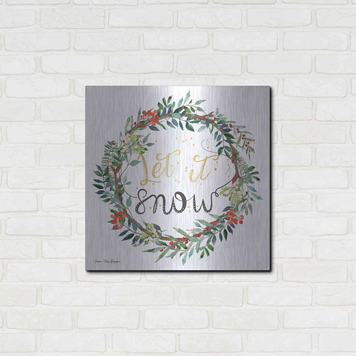 Luxe Metal Art 'Let It Snow Wreath' by Seven Trees Design, Metal Wall Art,24x24