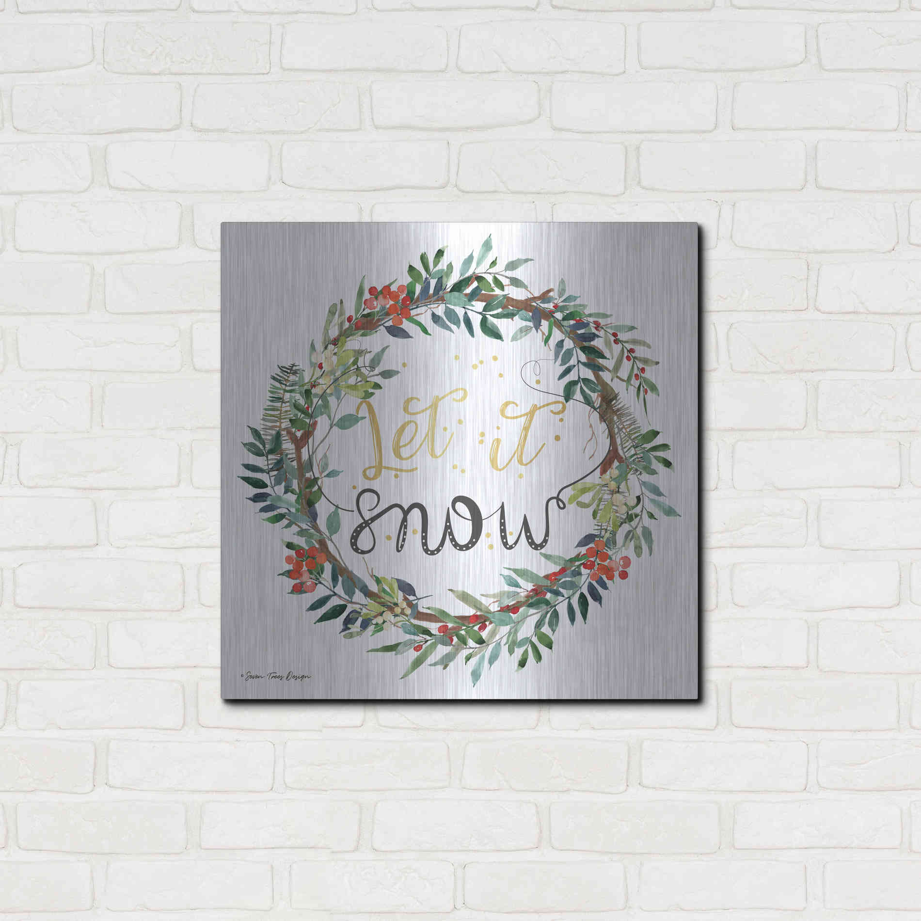 Luxe Metal Art 'Let It Snow Wreath' by Seven Trees Design, Metal Wall Art,24x24