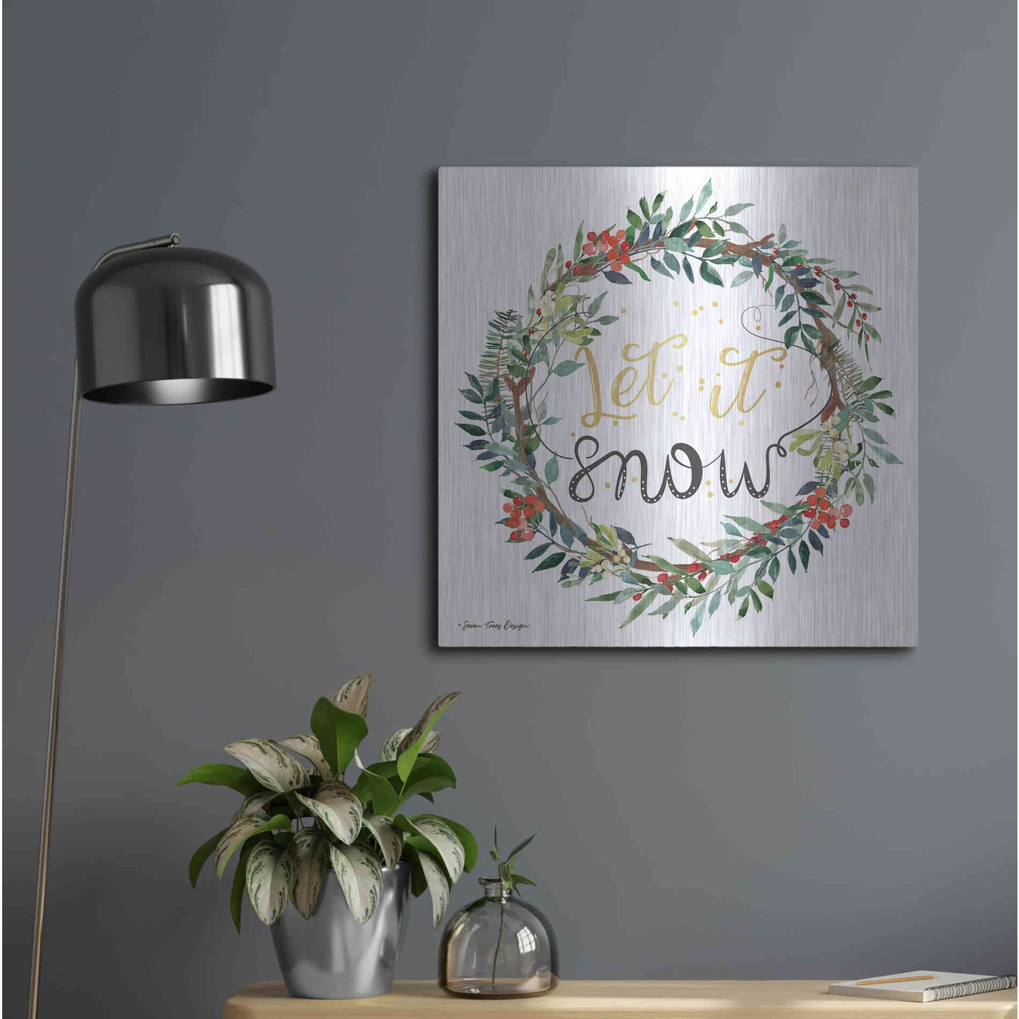 Luxe Metal Art 'Let It Snow Wreath' by Seven Trees Design, Metal Wall Art,24x24