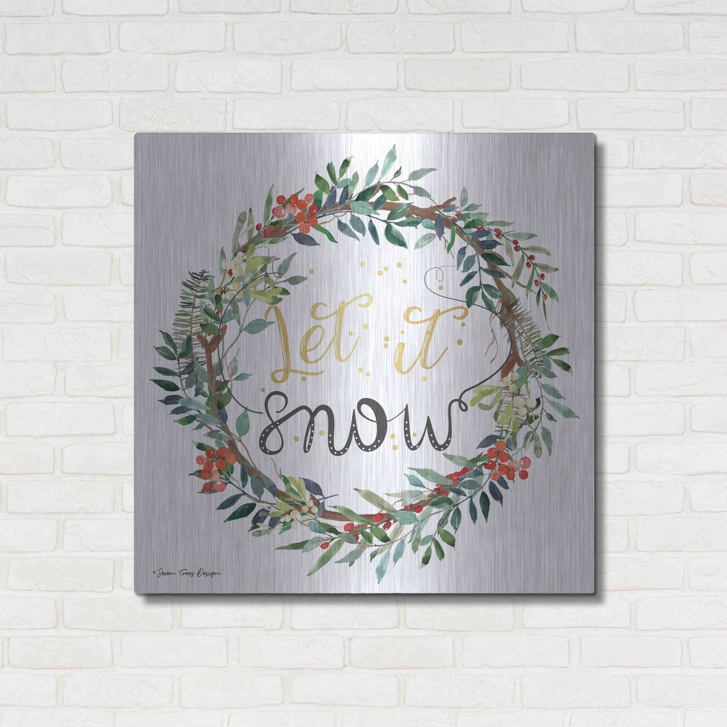 Luxe Metal Art 'Let It Snow Wreath' by Seven Trees Design, Metal Wall Art,36x36