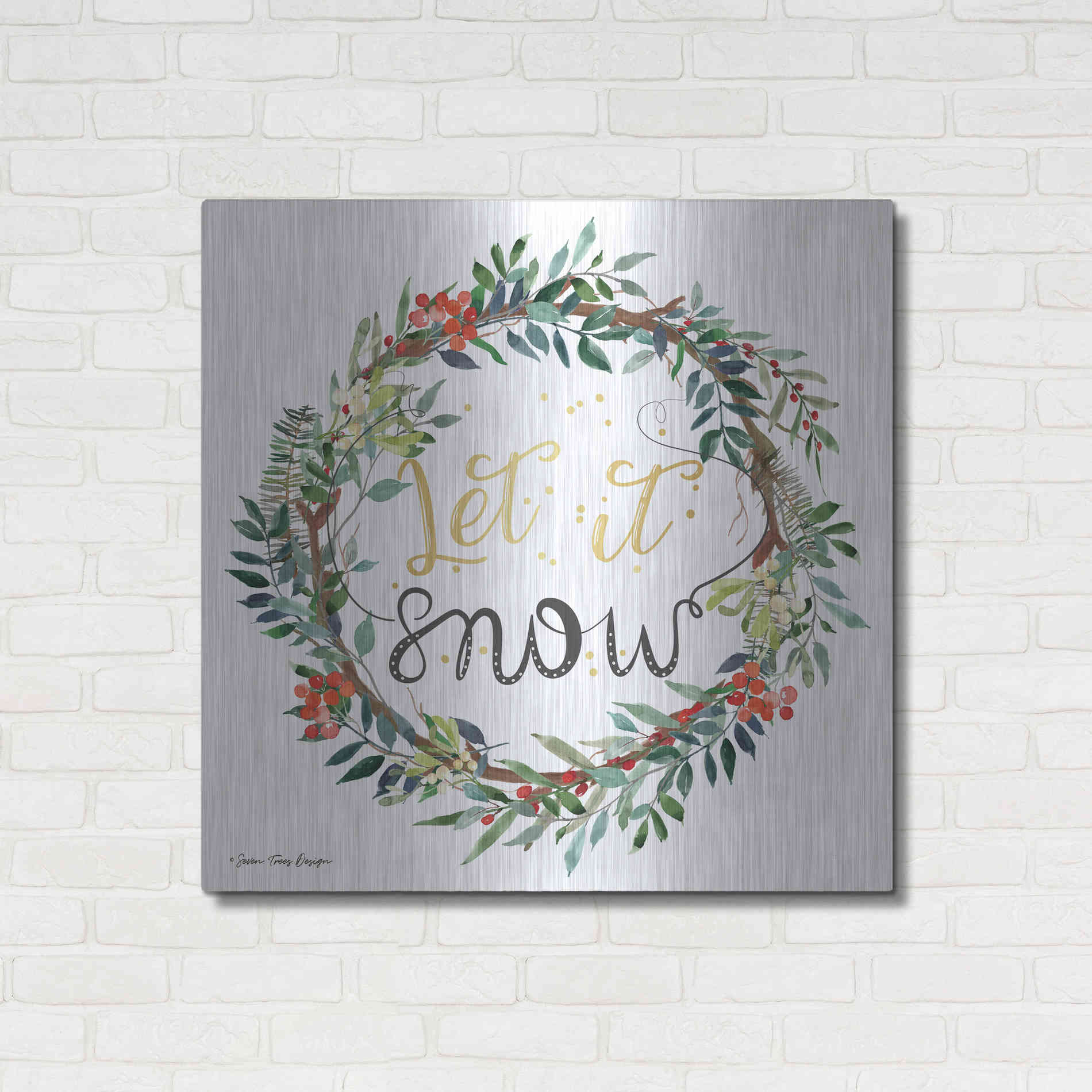 Luxe Metal Art 'Let It Snow Wreath' by Seven Trees Design, Metal Wall Art,36x36