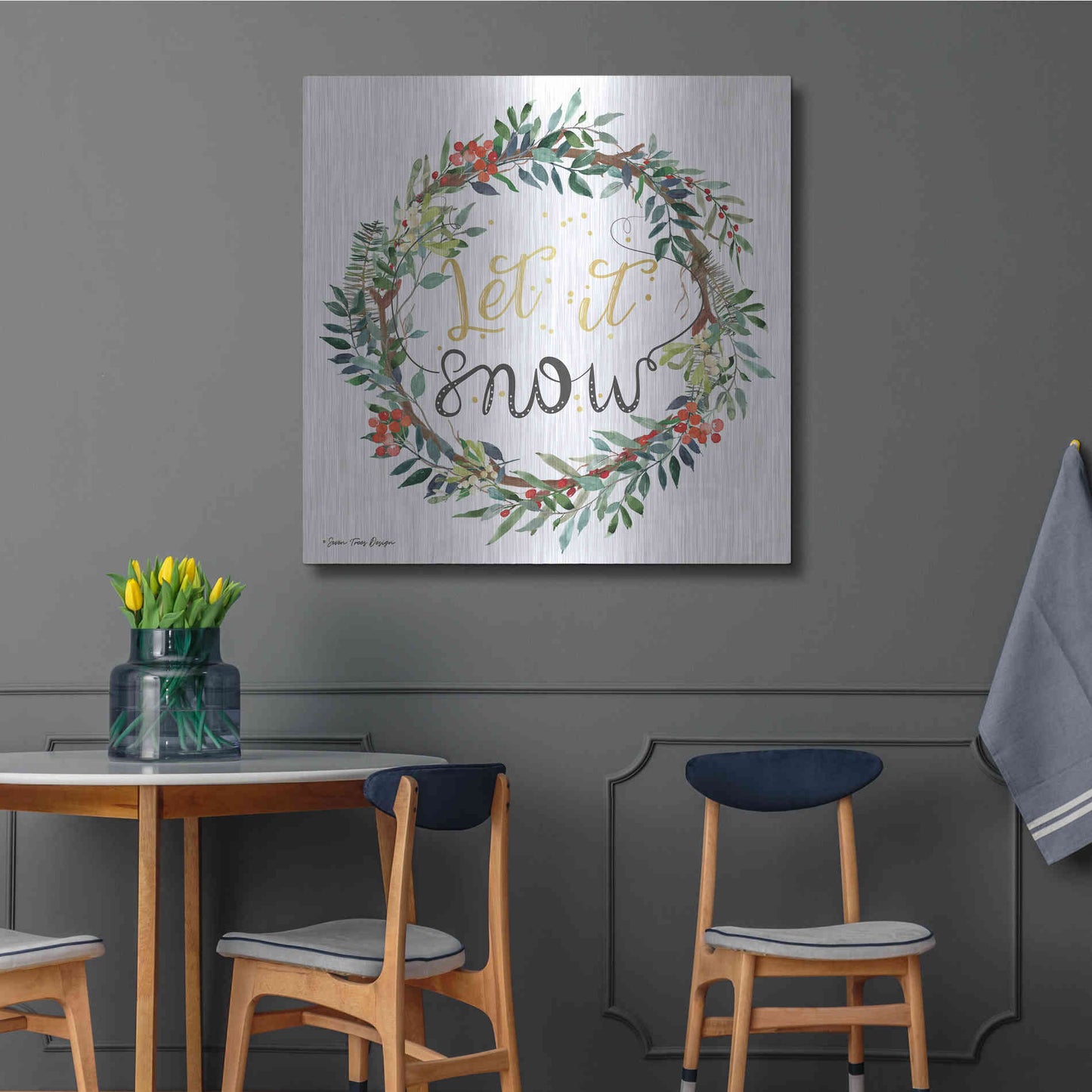 Luxe Metal Art 'Let It Snow Wreath' by Seven Trees Design, Metal Wall Art,36x36