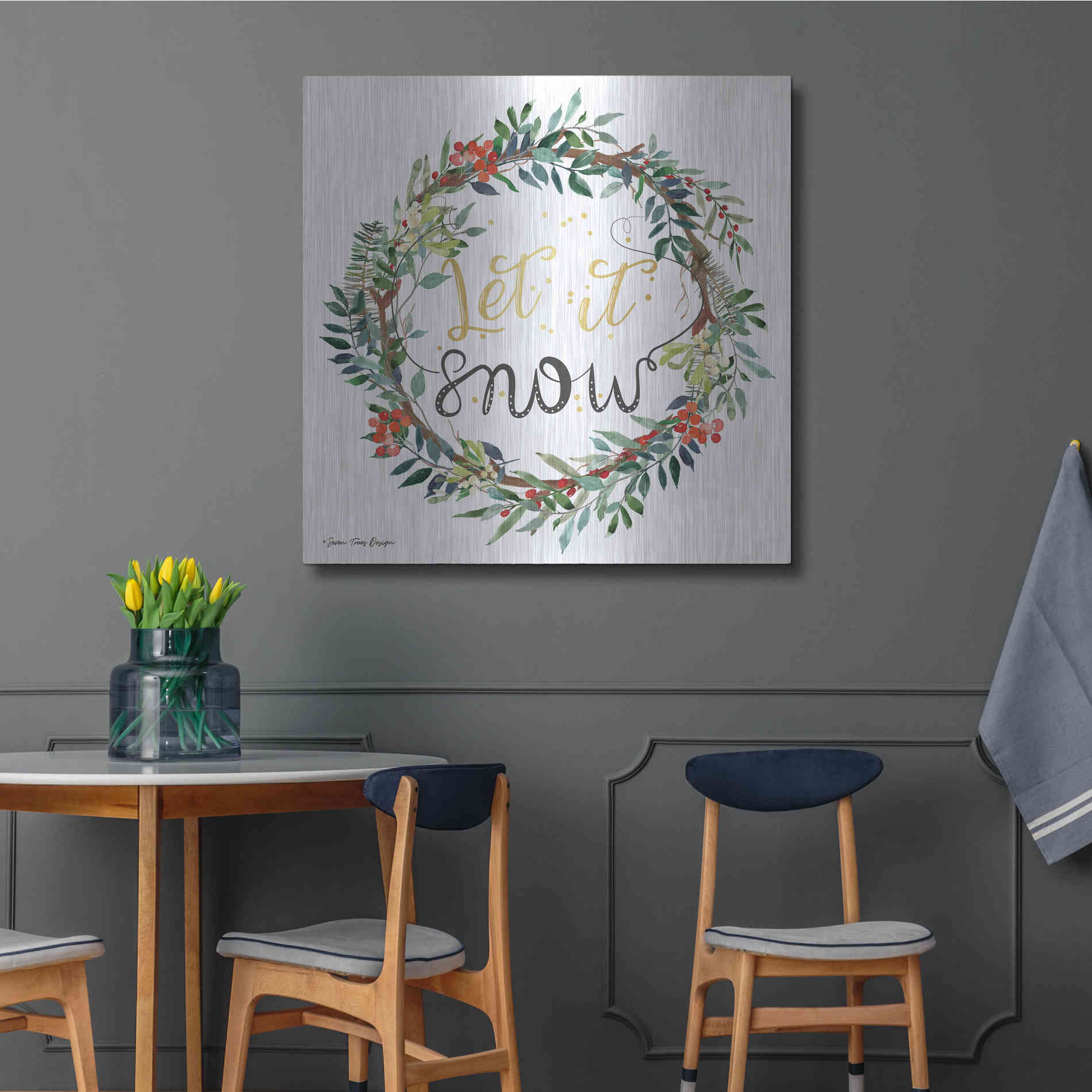 Luxe Metal Art 'Let It Snow Wreath' by Seven Trees Design, Metal Wall Art,36x36