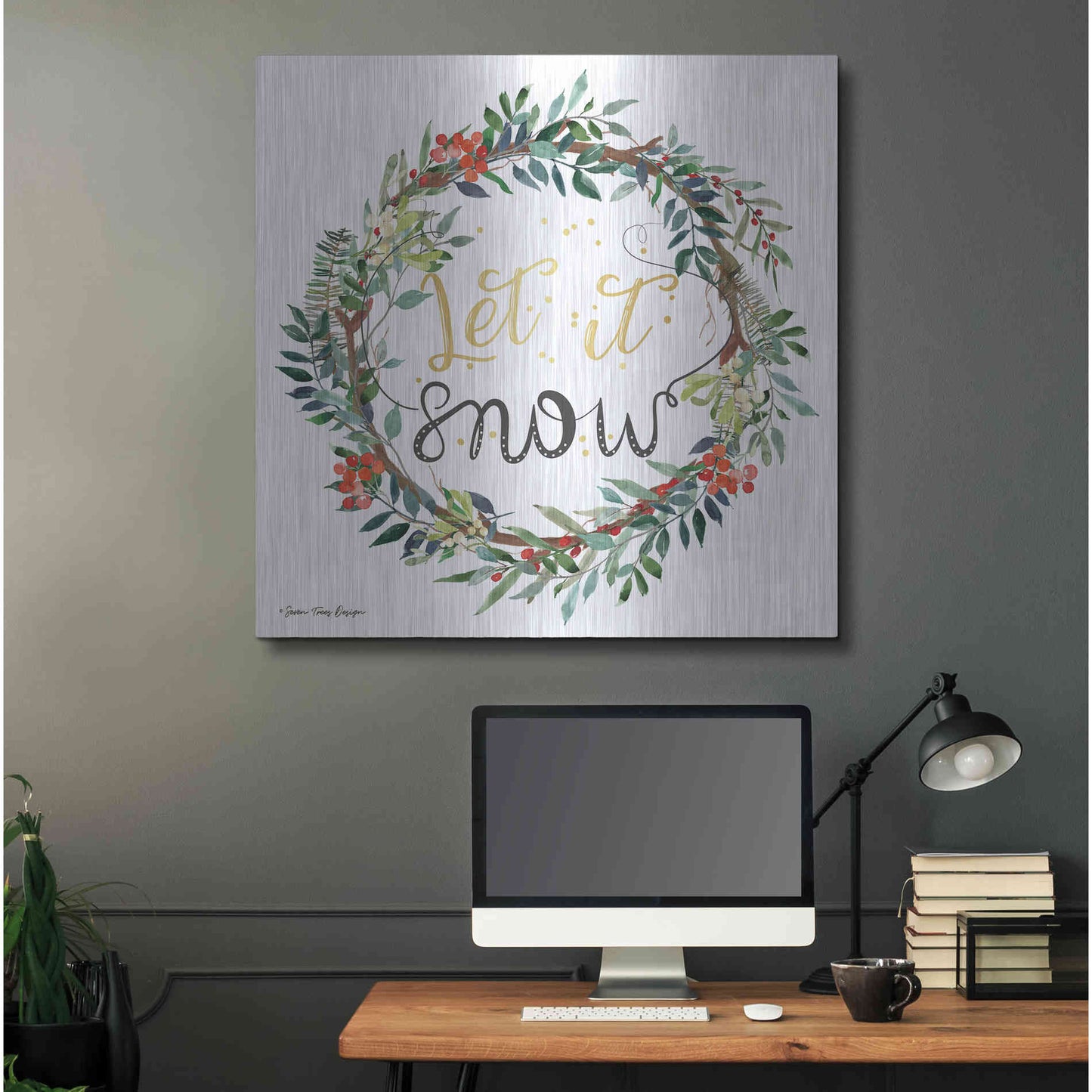 Luxe Metal Art 'Let It Snow Wreath' by Seven Trees Design, Metal Wall Art,36x36