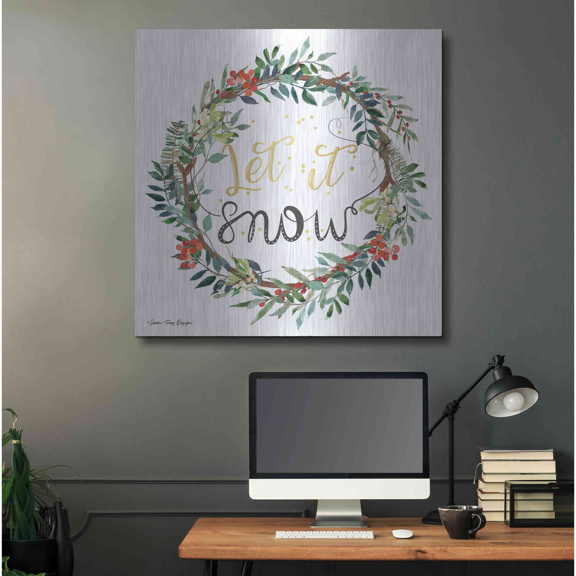 Luxe Metal Art 'Let It Snow Wreath' by Seven Trees Design, Metal Wall Art,36x36