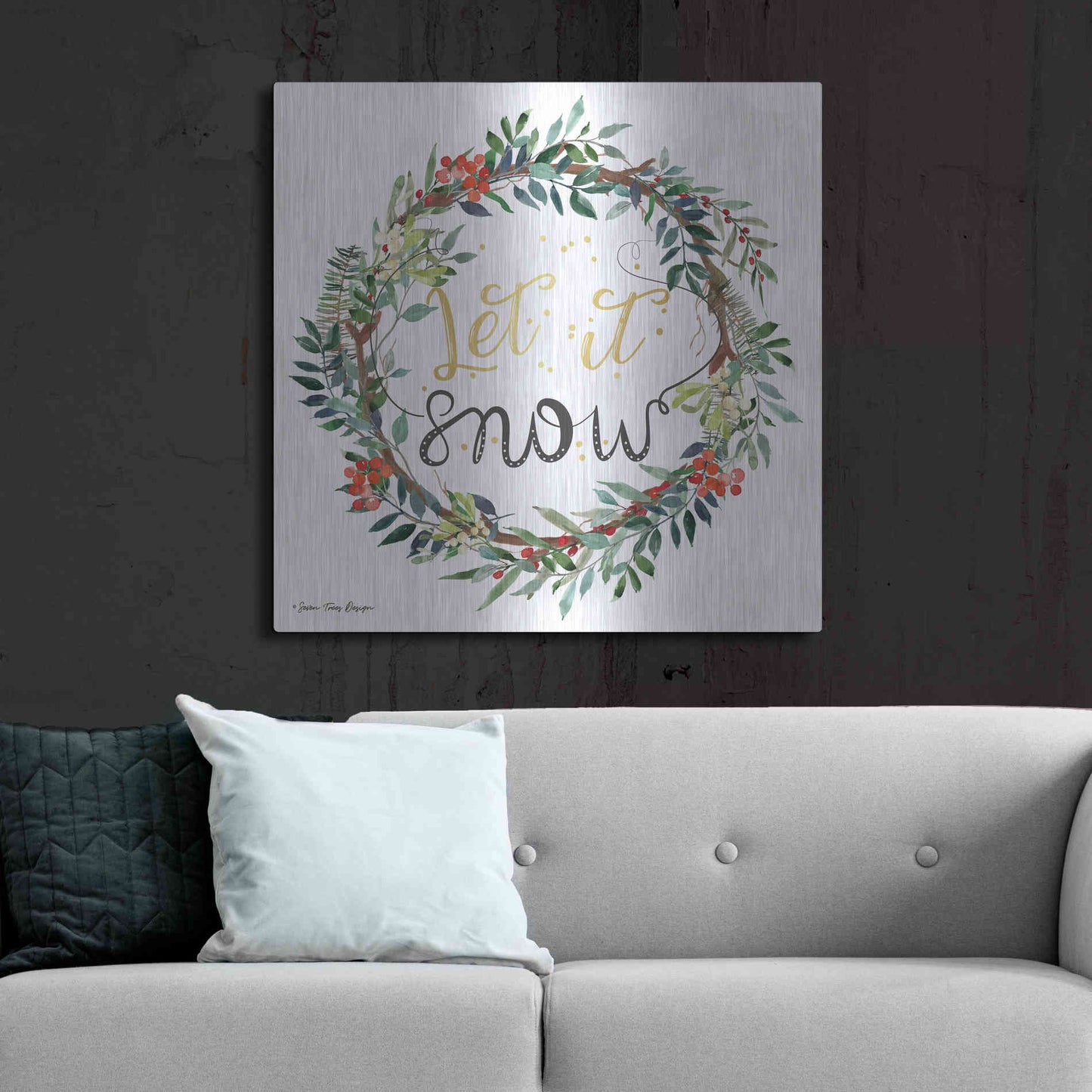 Luxe Metal Art 'Let It Snow Wreath' by Seven Trees Design, Metal Wall Art,36x36
