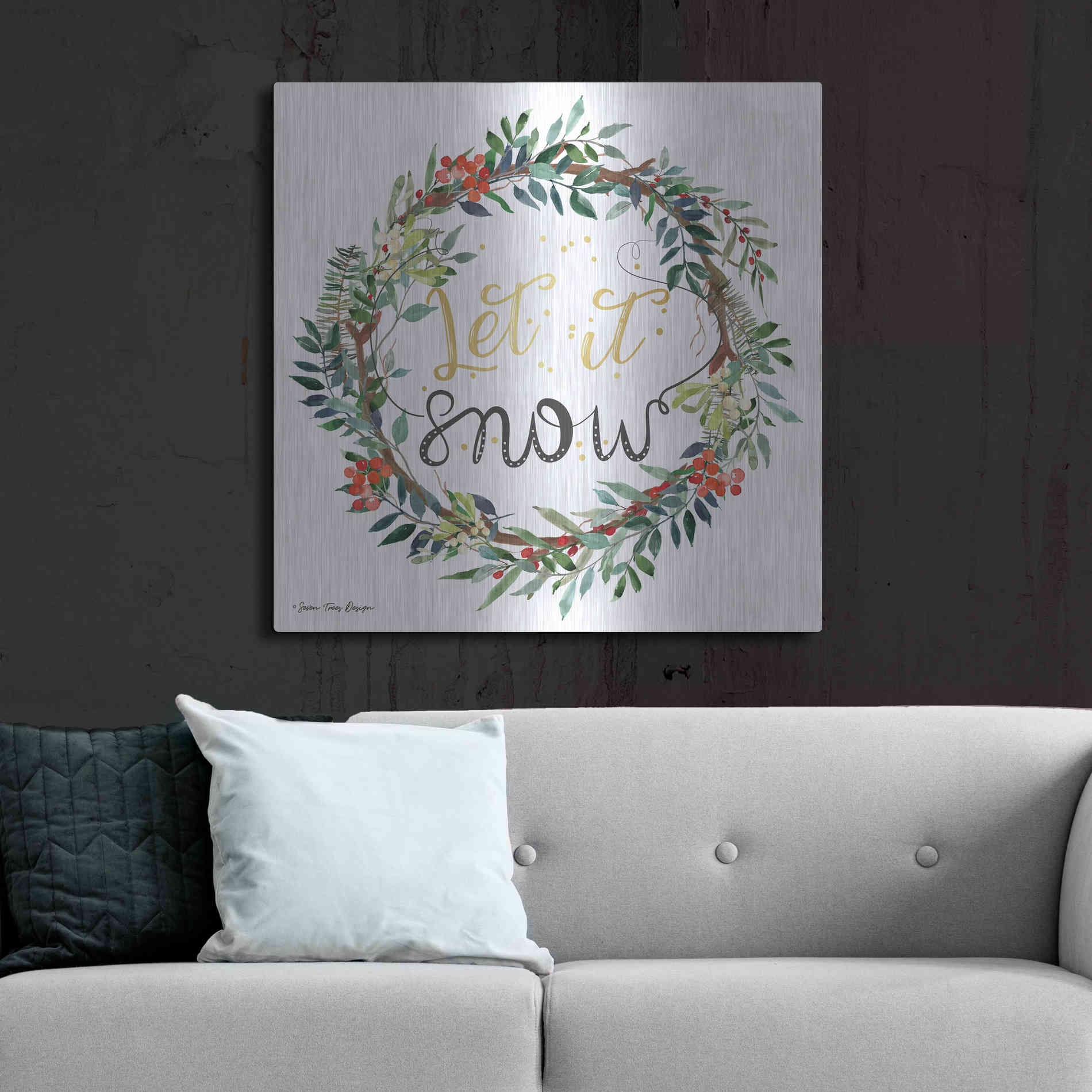 Luxe Metal Art 'Let It Snow Wreath' by Seven Trees Design, Metal Wall Art,36x36