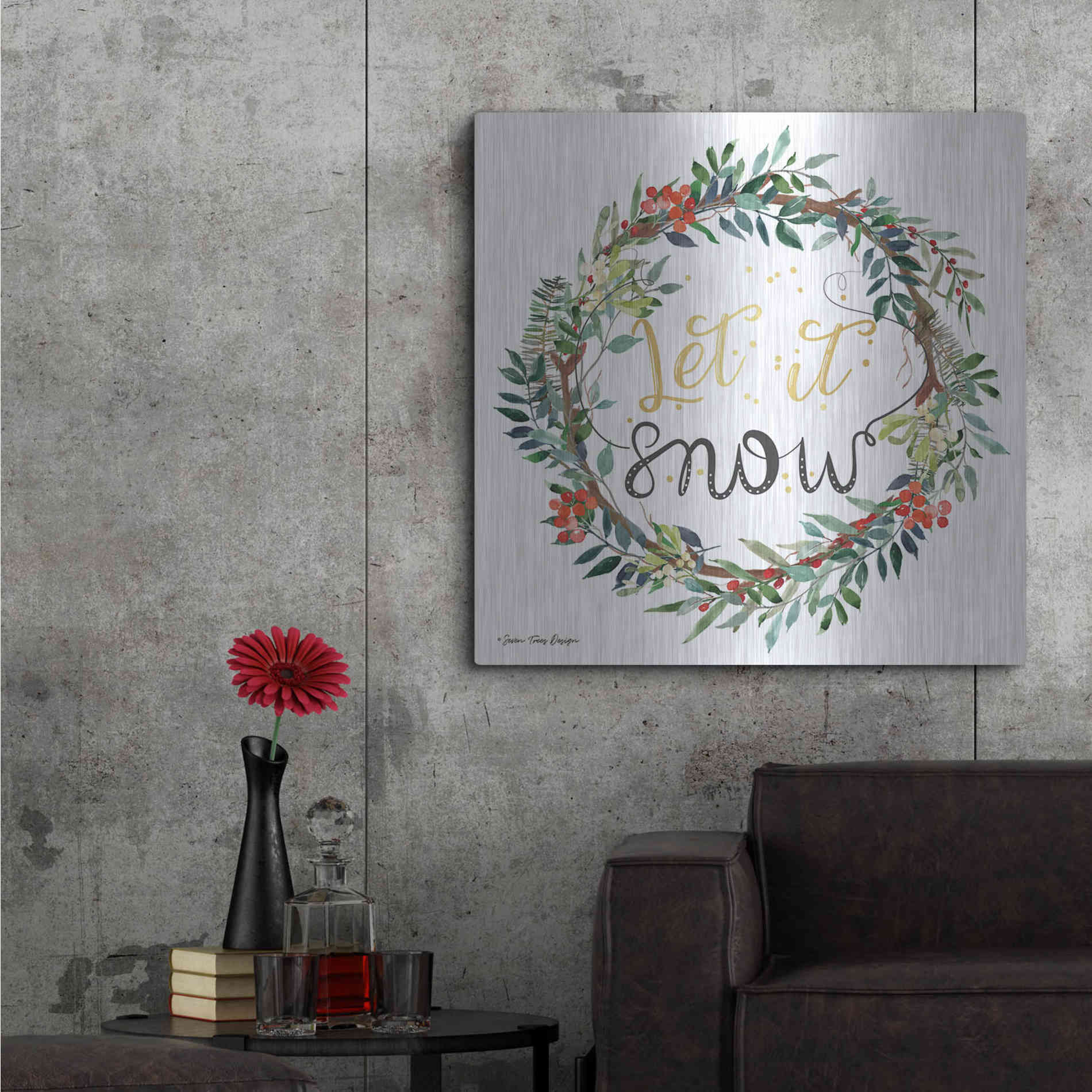 Luxe Metal Art 'Let It Snow Wreath' by Seven Trees Design, Metal Wall Art,36x36