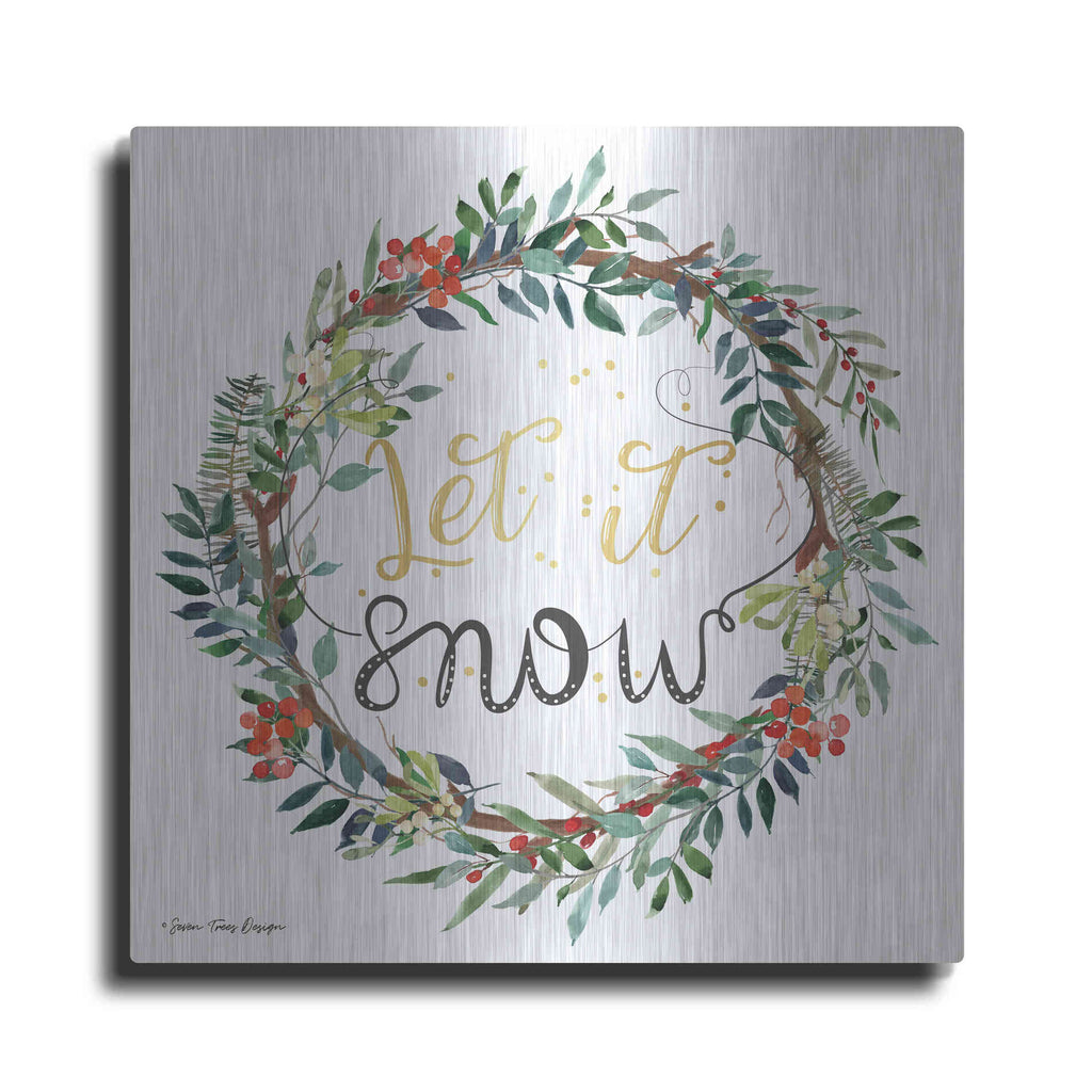 Luxe Metal Art 'Let It Snow Wreath' by Seven Trees Design, Metal Wall Art