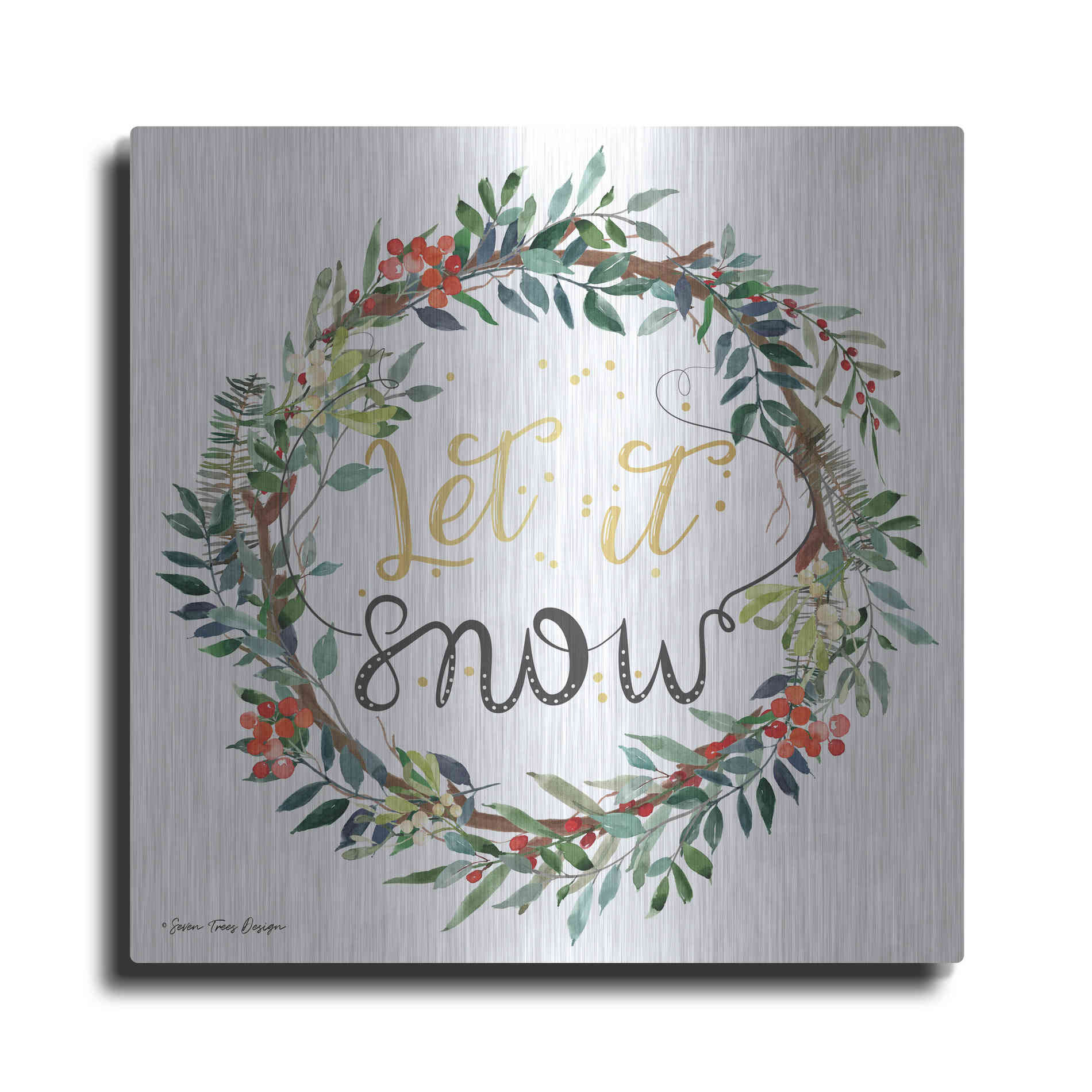 Luxe Metal Art 'Let It Snow Wreath' by Seven Trees Design, Metal Wall Art