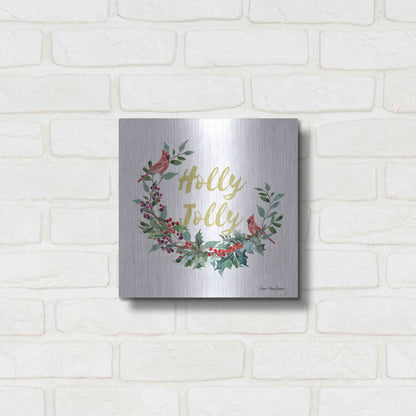 Luxe Metal Art 'Holly Jolly Cardinal Wreath' by Seven Trees Design, Metal Wall Art,12x12