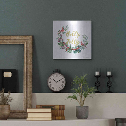 Luxe Metal Art 'Holly Jolly Cardinal Wreath' by Seven Trees Design, Metal Wall Art,12x12