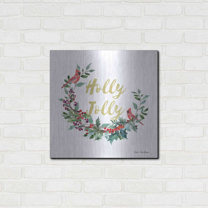 Luxe Metal Art 'Holly Jolly Cardinal Wreath' by Seven Trees Design, Metal Wall Art,24x24