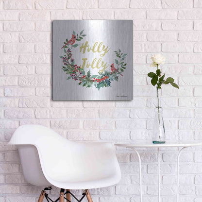 Luxe Metal Art 'Holly Jolly Cardinal Wreath' by Seven Trees Design, Metal Wall Art,24x24