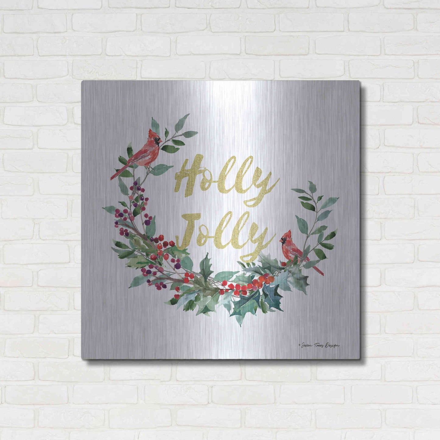 Luxe Metal Art 'Holly Jolly Cardinal Wreath' by Seven Trees Design, Metal Wall Art,36x36