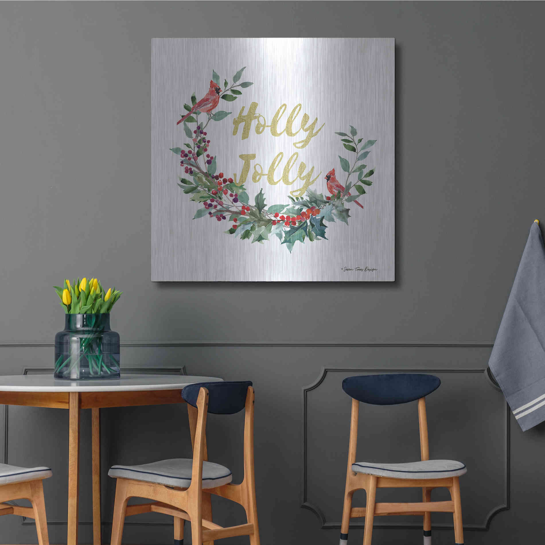 Luxe Metal Art 'Holly Jolly Cardinal Wreath' by Seven Trees Design, Metal Wall Art,36x36