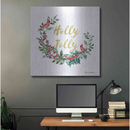Luxe Metal Art 'Holly Jolly Cardinal Wreath' by Seven Trees Design, Metal Wall Art,36x36