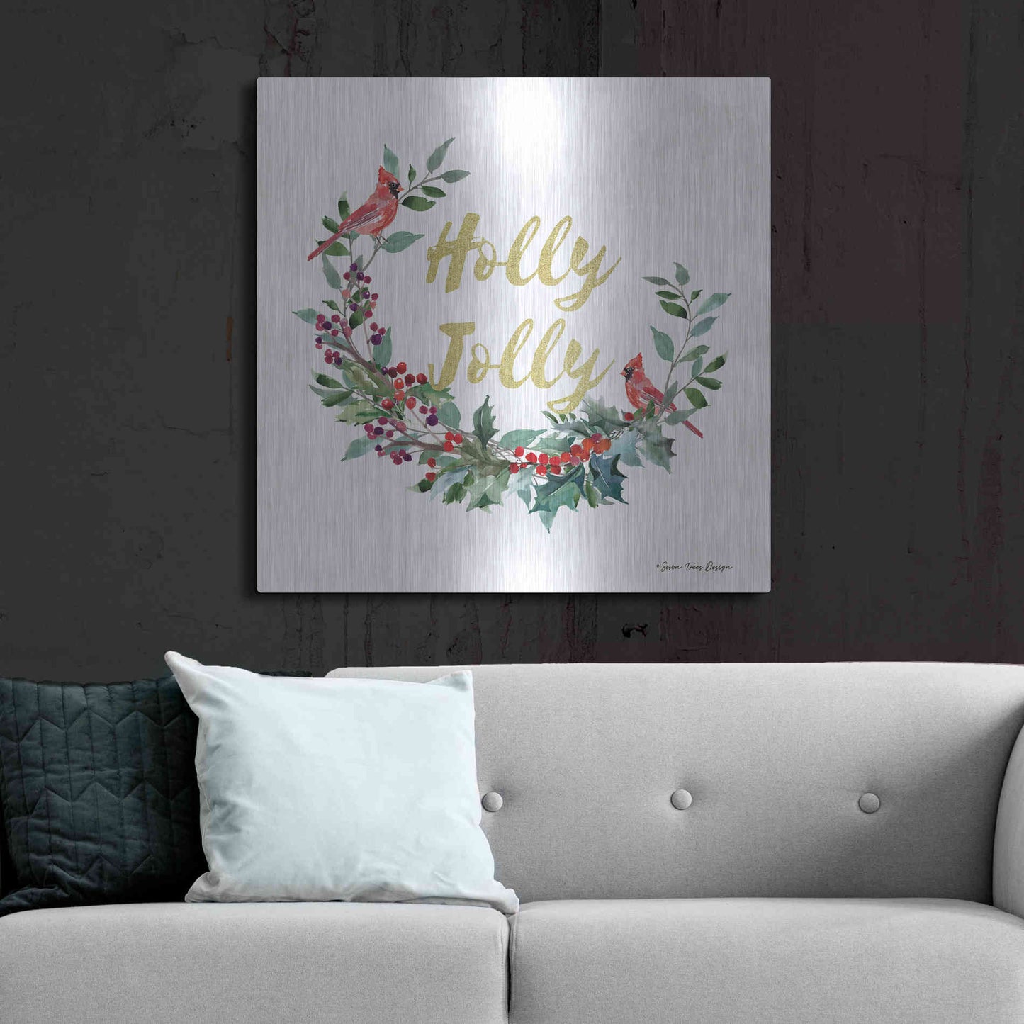 Luxe Metal Art 'Holly Jolly Cardinal Wreath' by Seven Trees Design, Metal Wall Art,36x36