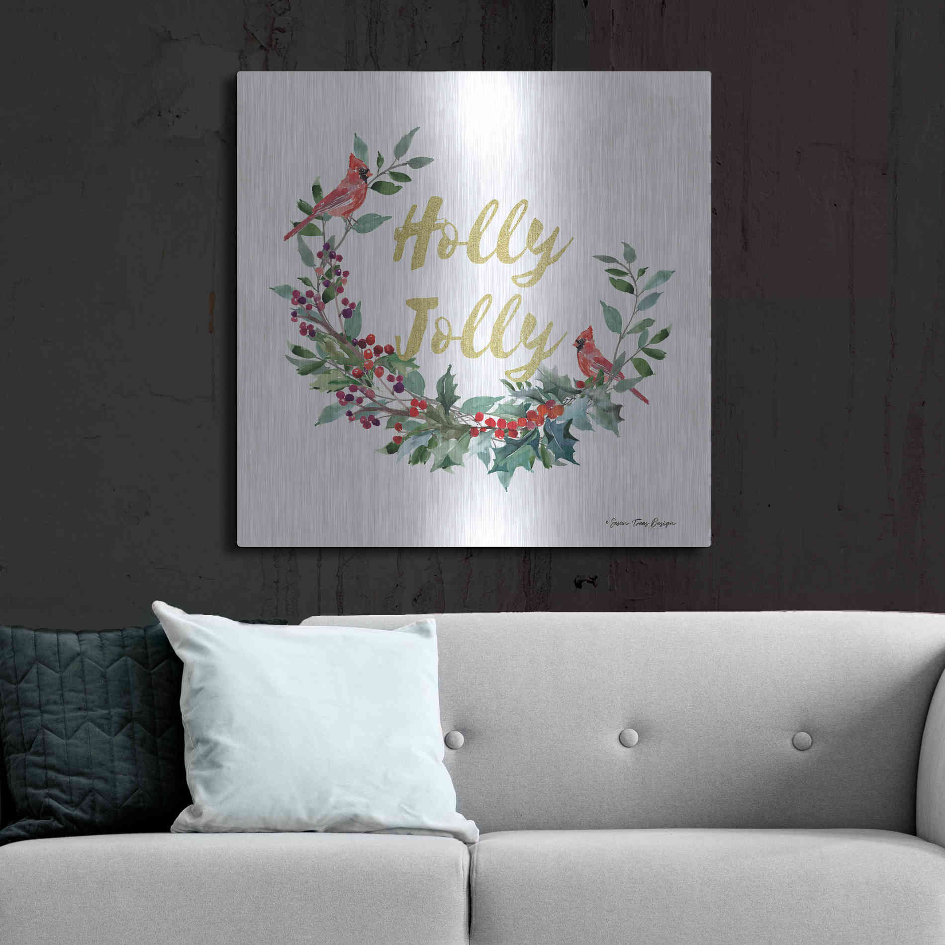 Luxe Metal Art 'Holly Jolly Cardinal Wreath' by Seven Trees Design, Metal Wall Art,36x36