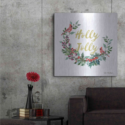 Luxe Metal Art 'Holly Jolly Cardinal Wreath' by Seven Trees Design, Metal Wall Art,36x36