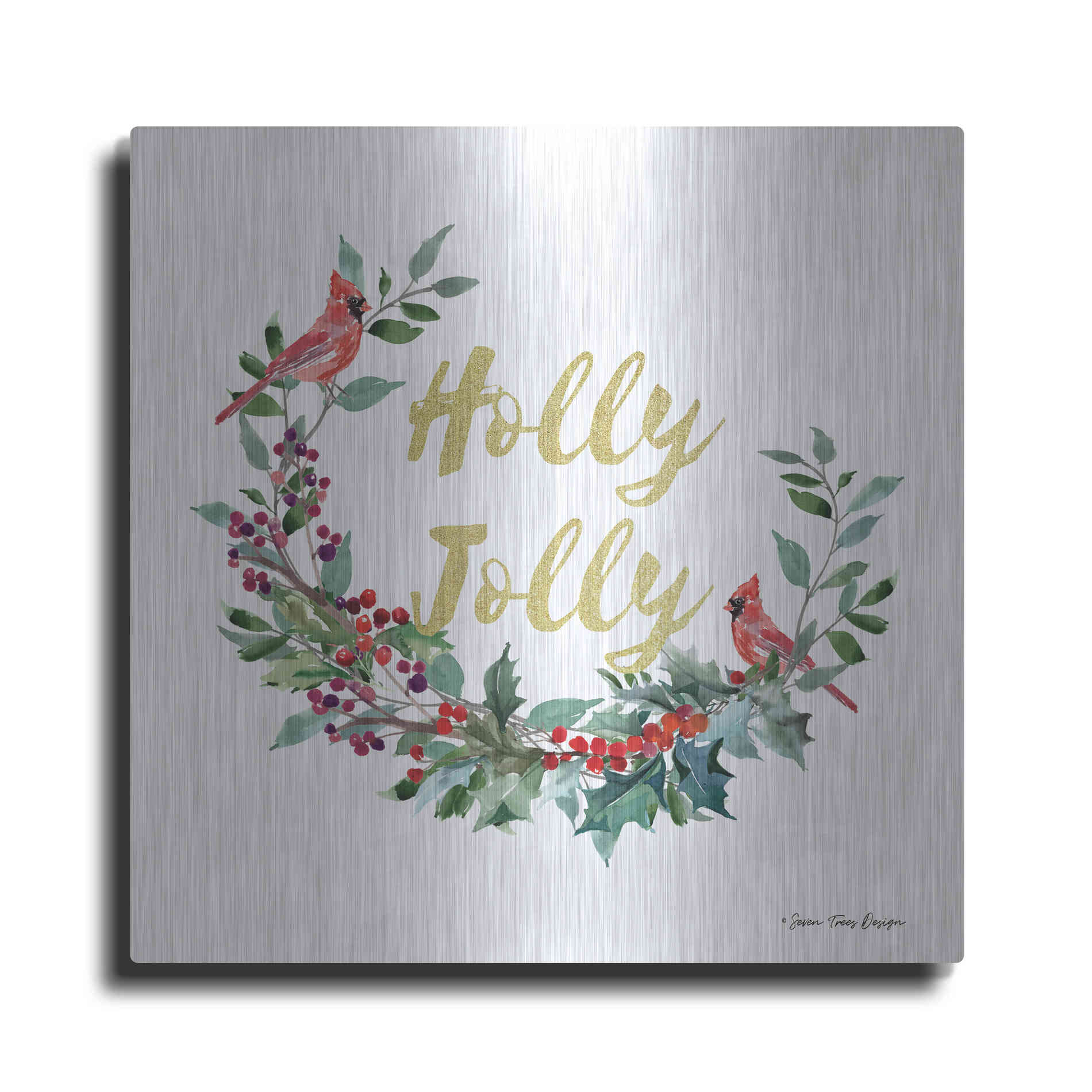 Luxe Metal Art 'Holly Jolly Cardinal Wreath' by Seven Trees Design, Metal Wall Art