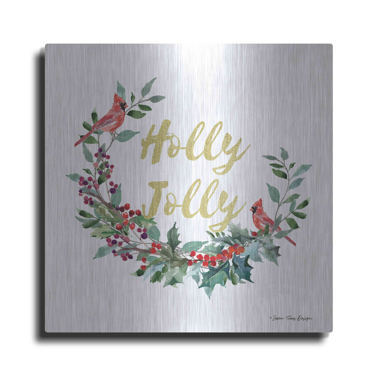 Luxe Metal Art 'Holly Jolly Cardinal Wreath' by Seven Trees Design, Metal Wall Art