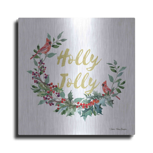Luxe Metal Art 'Holly Jolly Cardinal Wreath' by Seven Trees Design, Metal Wall Art