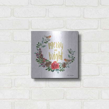 Luxe Metal Art 'Merry and Bright Robin Wreath' by Seven Trees Design, Metal Wall Art,12x12