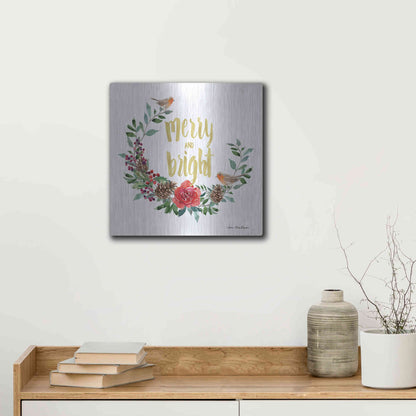 Luxe Metal Art 'Merry and Bright Robin Wreath' by Seven Trees Design, Metal Wall Art,12x12