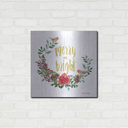 Luxe Metal Art 'Merry and Bright Robin Wreath' by Seven Trees Design, Metal Wall Art,24x24