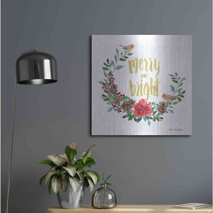 Luxe Metal Art 'Merry and Bright Robin Wreath' by Seven Trees Design, Metal Wall Art,24x24