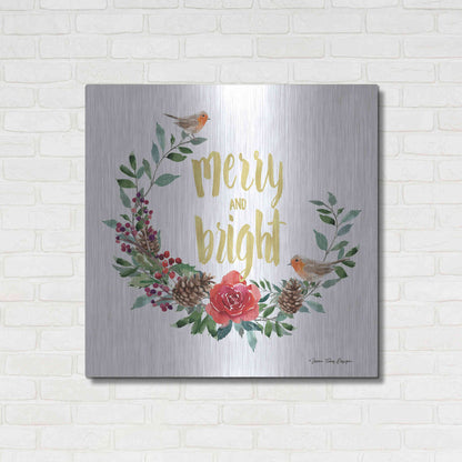 Luxe Metal Art 'Merry and Bright Robin Wreath' by Seven Trees Design, Metal Wall Art,36x36