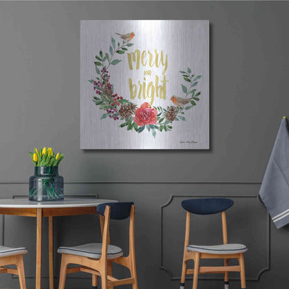 Luxe Metal Art 'Merry and Bright Robin Wreath' by Seven Trees Design, Metal Wall Art,36x36