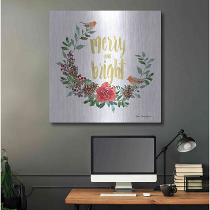 Luxe Metal Art 'Merry and Bright Robin Wreath' by Seven Trees Design, Metal Wall Art,36x36