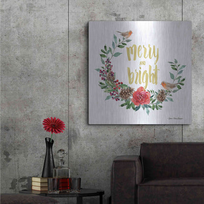 Luxe Metal Art 'Merry and Bright Robin Wreath' by Seven Trees Design, Metal Wall Art,36x36