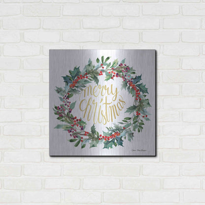 Luxe Metal Art 'Merry Christmas Holly Wreath' by Seven Trees Design, Metal Wall Art,24x24
