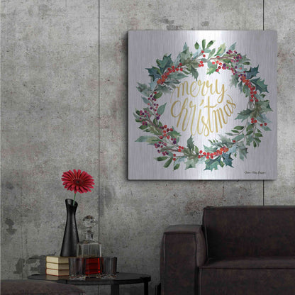 Luxe Metal Art 'Merry Christmas Holly Wreath' by Seven Trees Design, Metal Wall Art,36x36