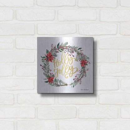 Luxe Metal Art 'Holly Jolly Poinsettia Wreath' by Seven Trees Design, Metal Wall Art,12x12