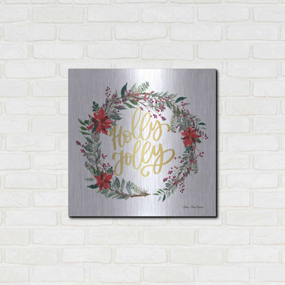 Luxe Metal Art 'Holly Jolly Poinsettia Wreath' by Seven Trees Design, Metal Wall Art,24x24