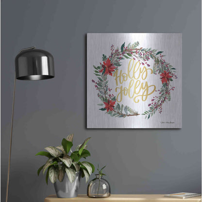 Luxe Metal Art 'Holly Jolly Poinsettia Wreath' by Seven Trees Design, Metal Wall Art,24x24