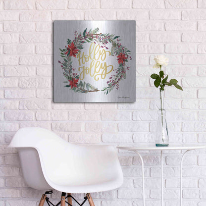 Luxe Metal Art 'Holly Jolly Poinsettia Wreath' by Seven Trees Design, Metal Wall Art,24x24