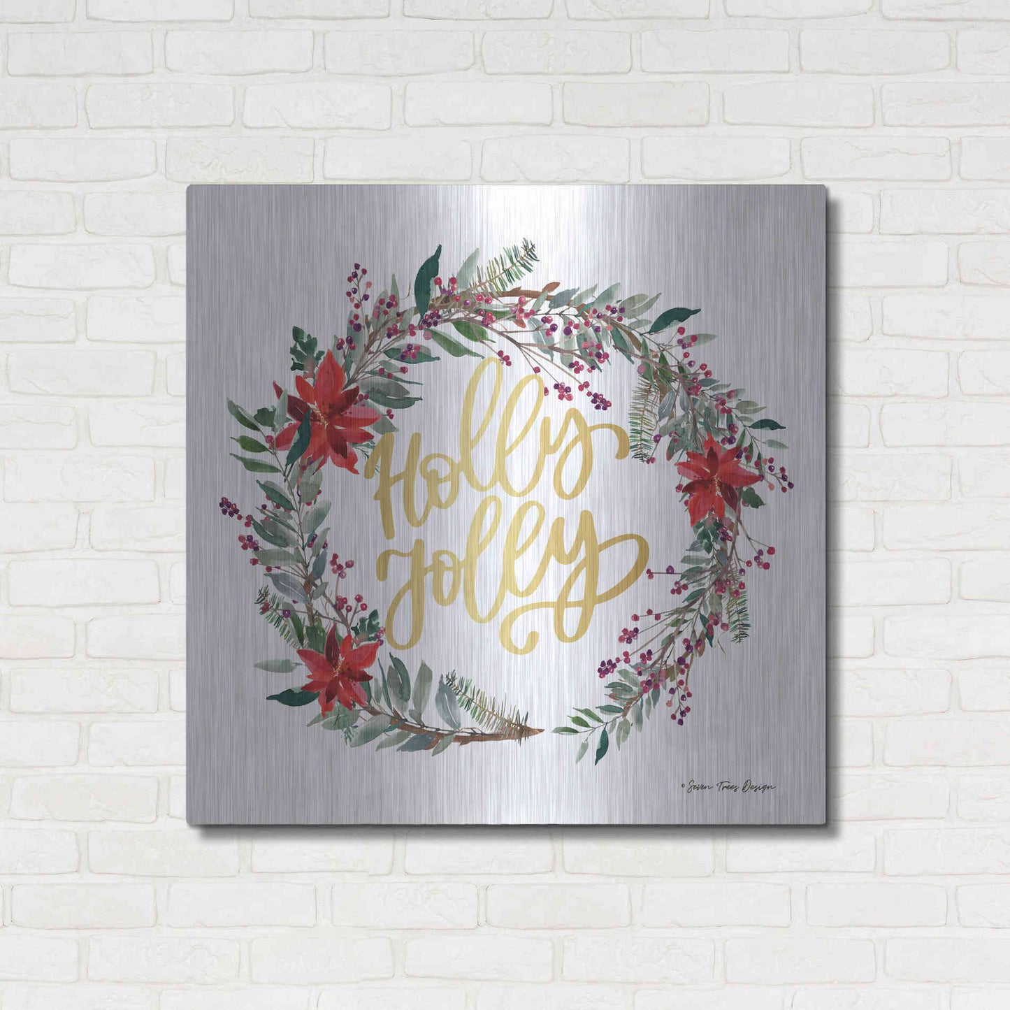 Luxe Metal Art 'Holly Jolly Poinsettia Wreath' by Seven Trees Design, Metal Wall Art,36x36