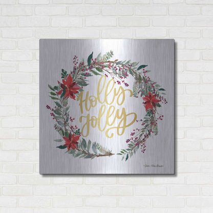 Luxe Metal Art 'Holly Jolly Poinsettia Wreath' by Seven Trees Design, Metal Wall Art,36x36