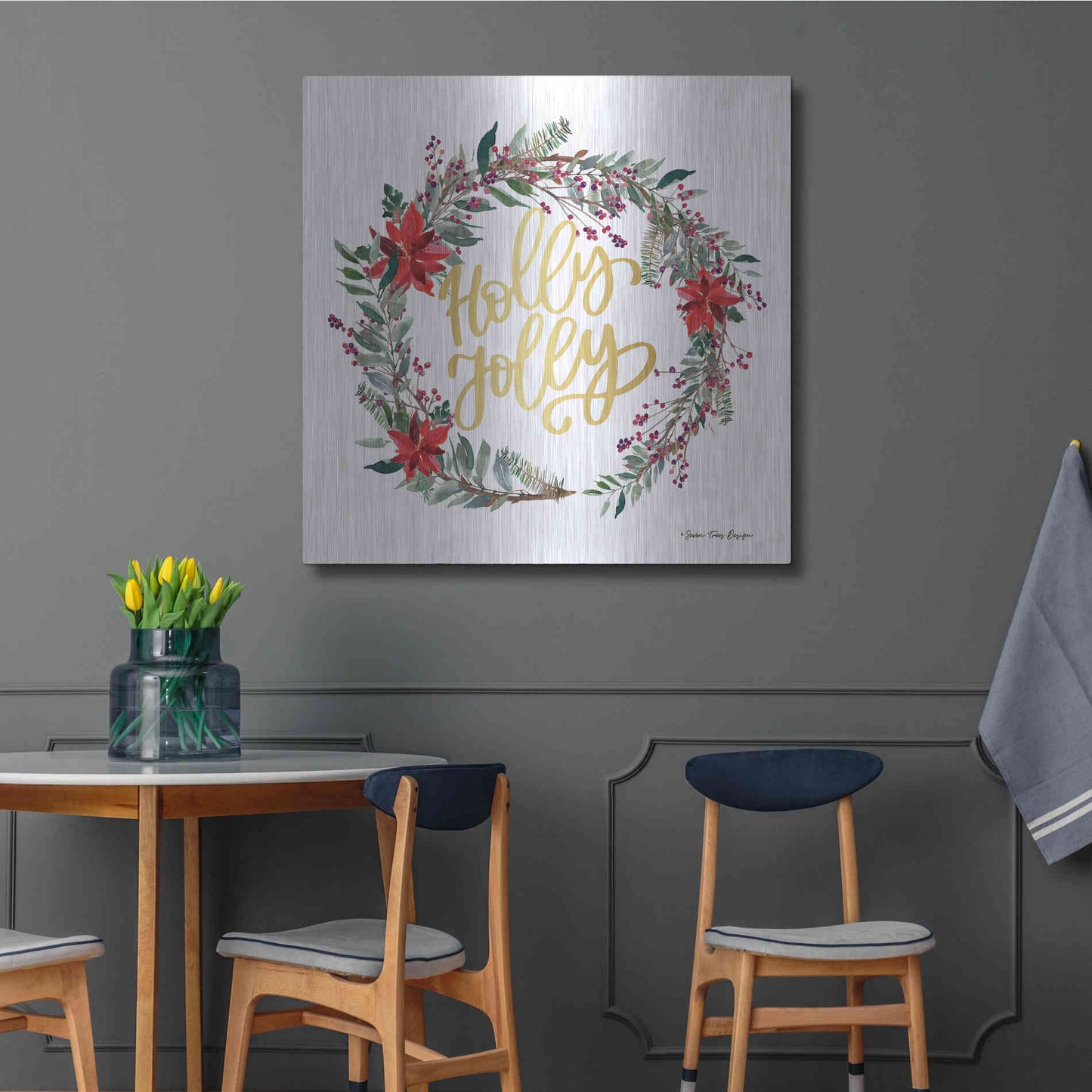 Luxe Metal Art 'Holly Jolly Poinsettia Wreath' by Seven Trees Design, Metal Wall Art,36x36
