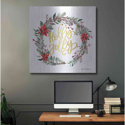 Luxe Metal Art 'Holly Jolly Poinsettia Wreath' by Seven Trees Design, Metal Wall Art,36x36
